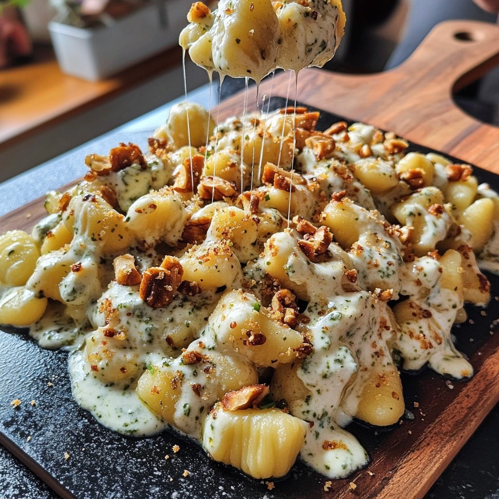 Grünkohl vegetarisch mit Gnocchi, Mascarpone, Gorgonzola und Walnüssen