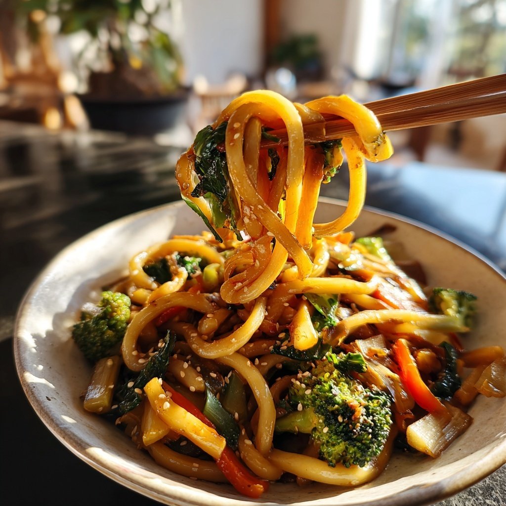 Udon-Nudeln mit Teriyaki-Gemüse